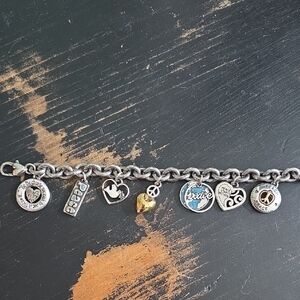 Brighton Silver Charm Bracelet with Peace Symbols